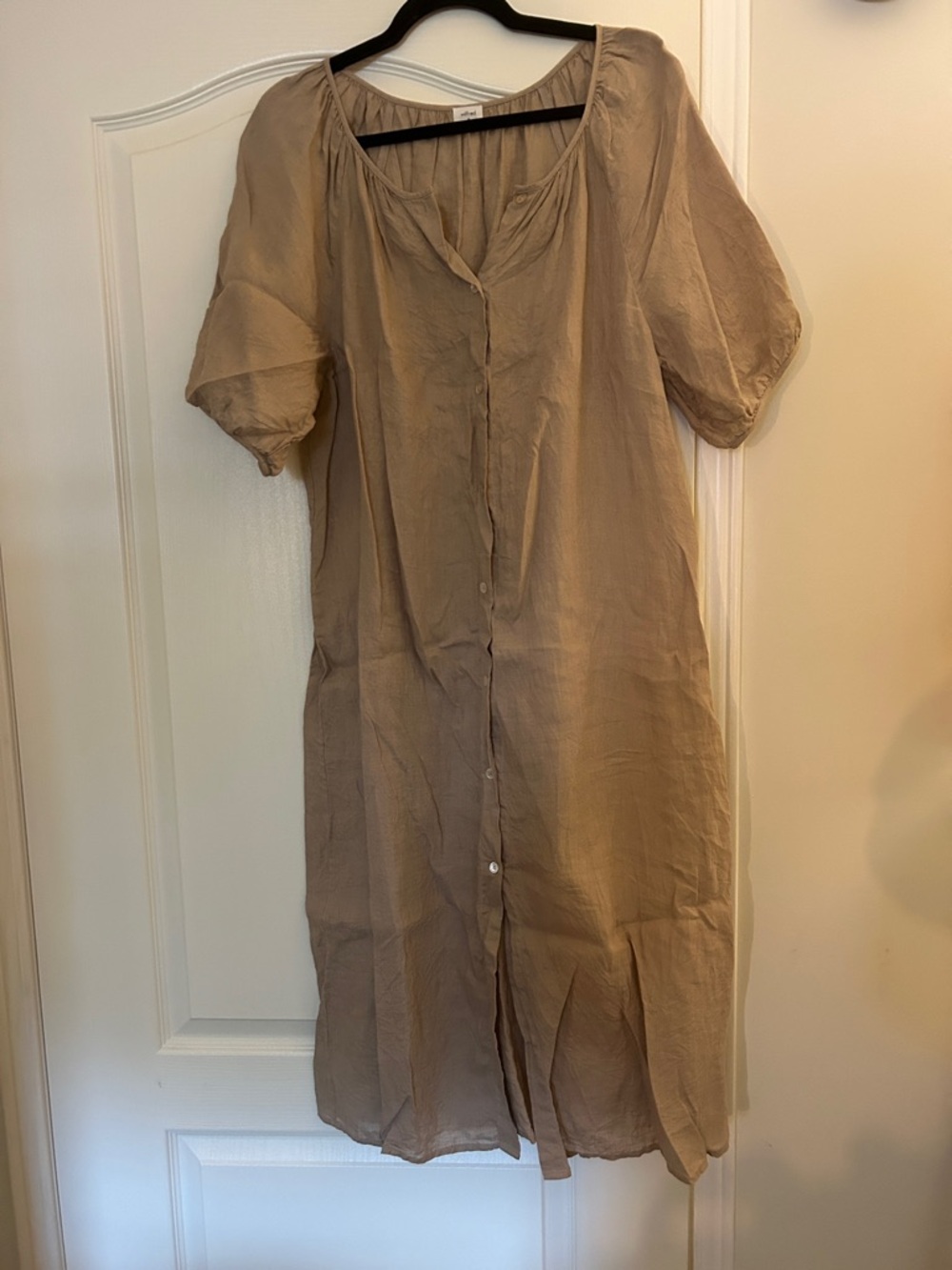 Wilfred 100% Linen Tan Button-Front Midi Dress